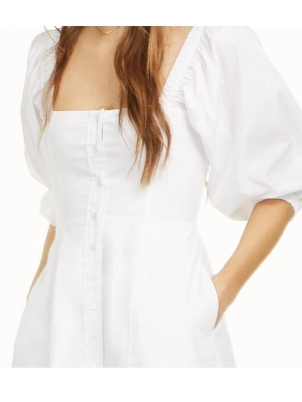 Danielle Bernstein White Button-Front Puff Sleeve Mini Dress Size 10 Cottagecore